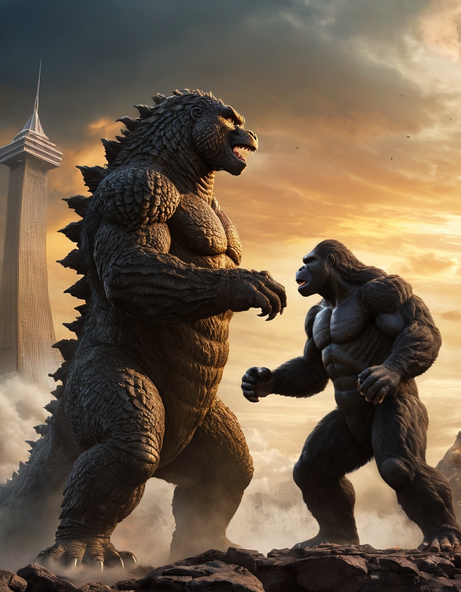 godzilla, king kong, showdown, monster movie, kong