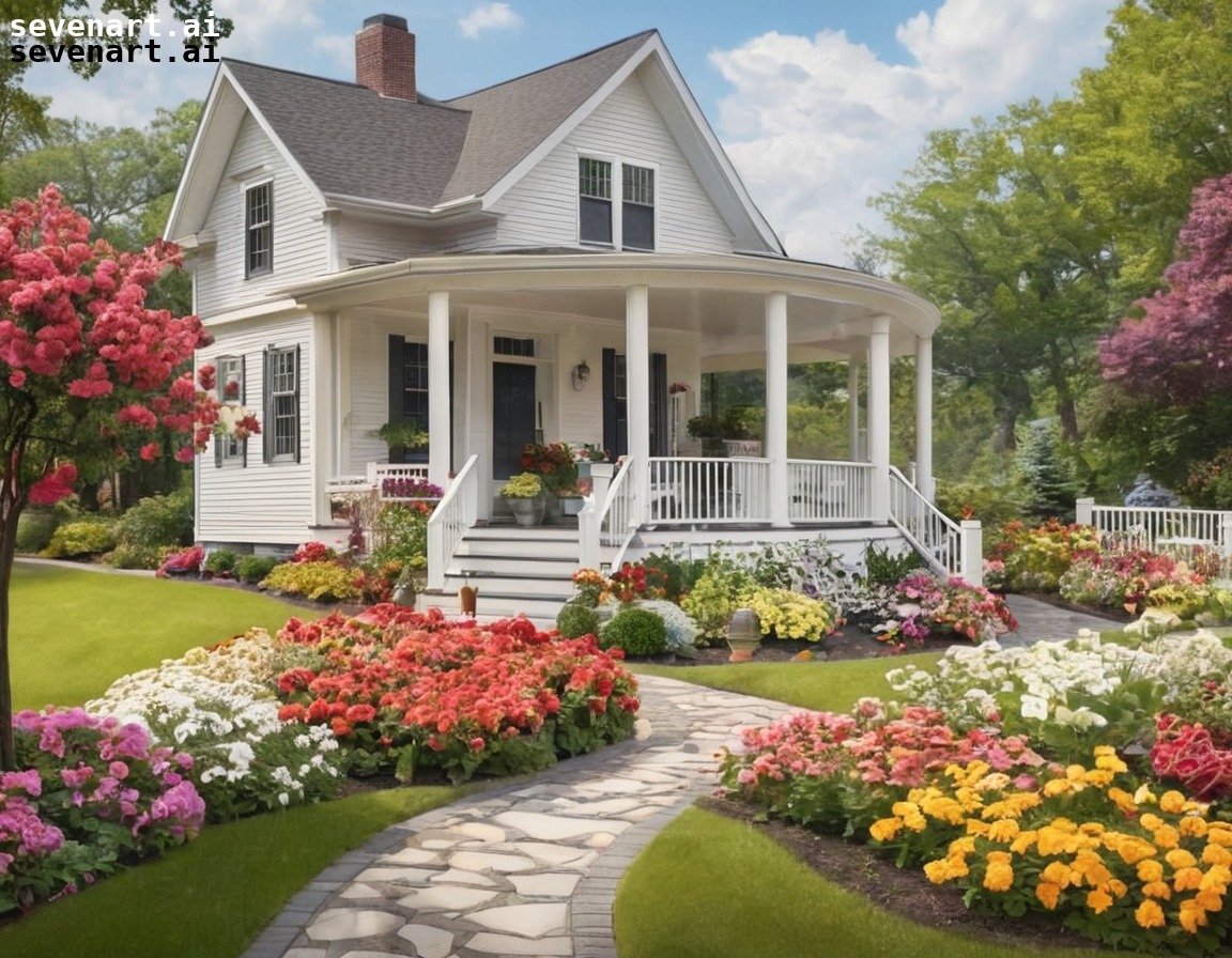 house, home, porch, flowers, pathway