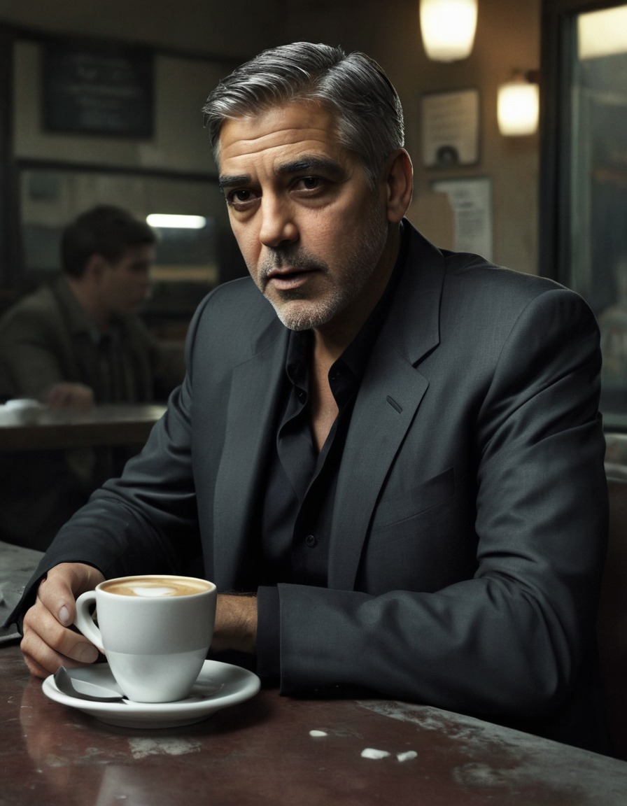 george clooney, zombie, coffee, deserted cafe, celebrities