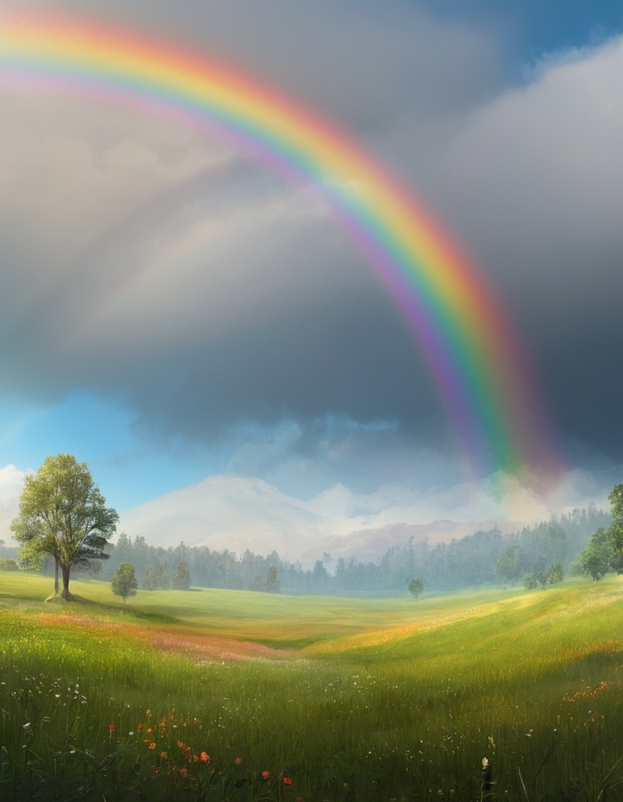 nature, meadow, rainbow, peaceful, landscape