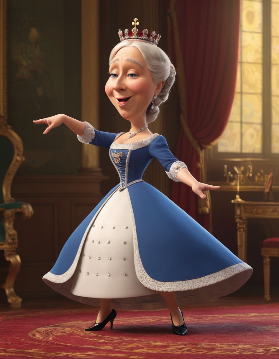 queen victoria, caricature, cartoon, dance, silly, funny