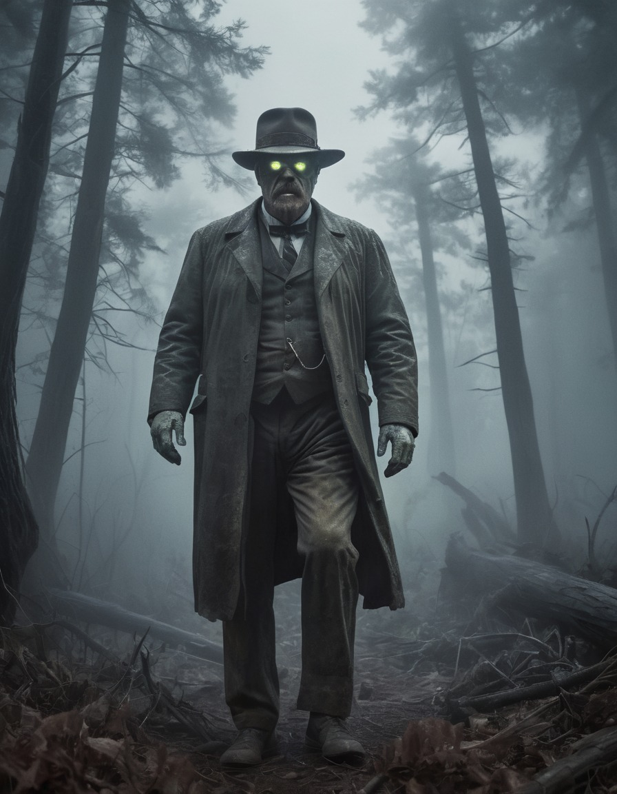 theodore roosevelt, zombie, horror, forest, foggy landscape