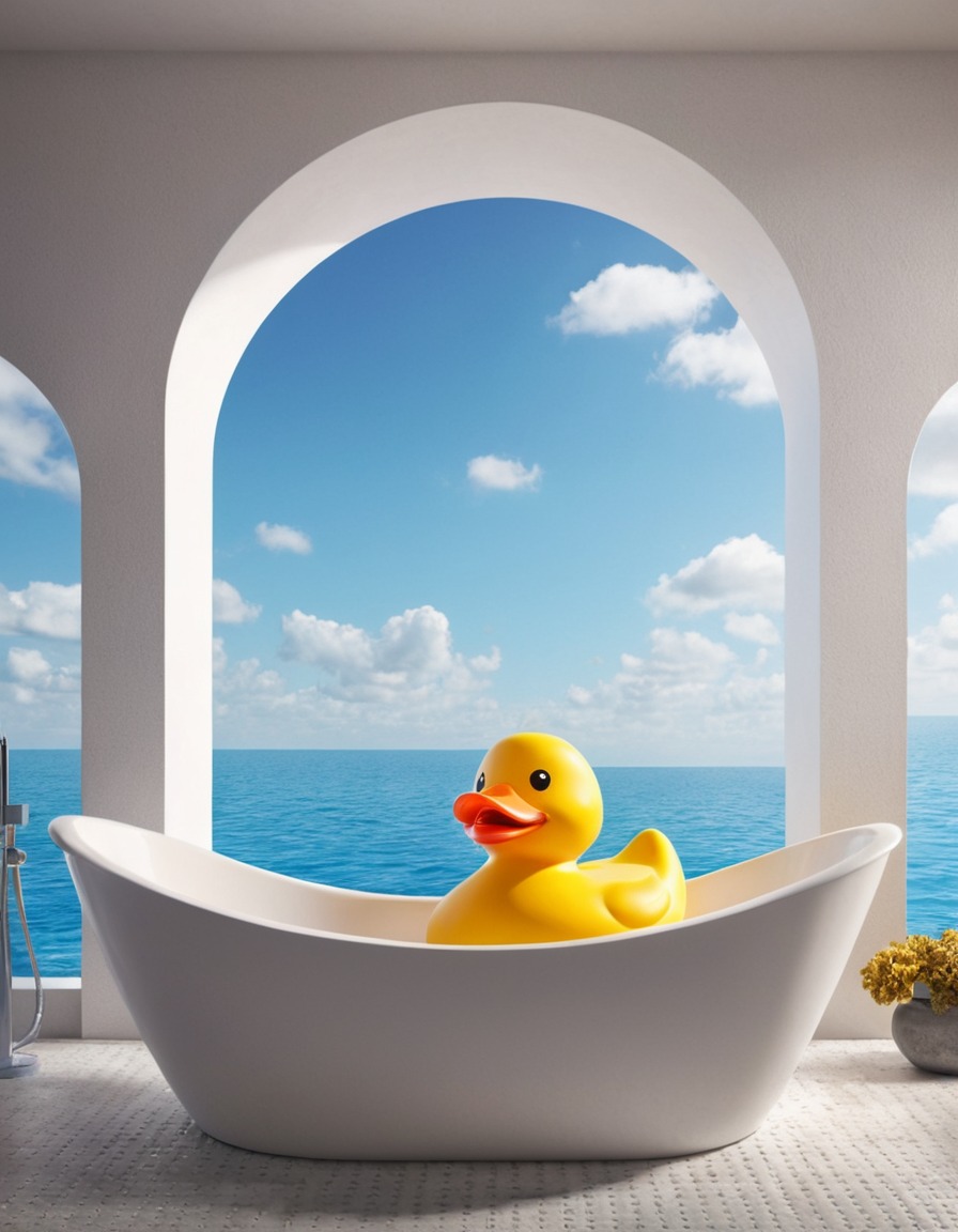 rubber duck, giant, bathtub, strange, art installation, public art, quirky