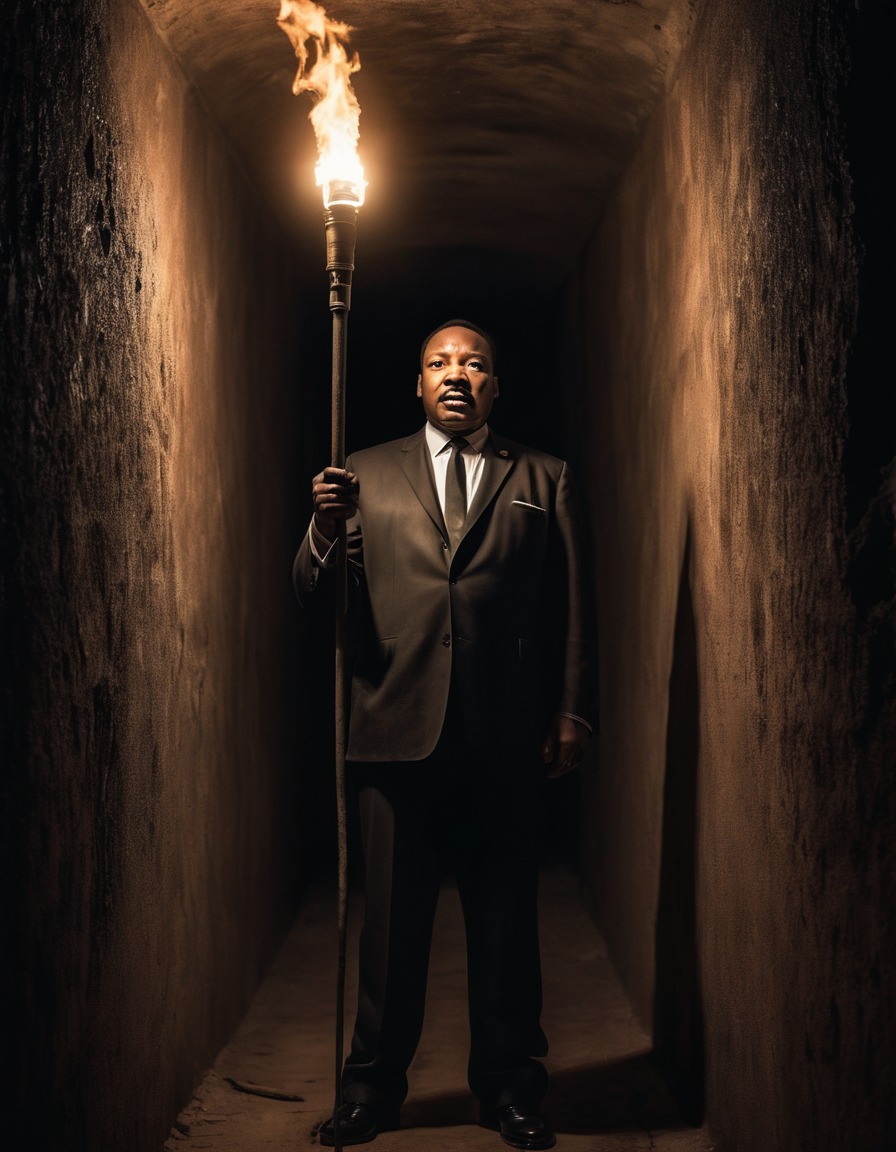 martin luther king jr., civil rights leader, torch, underground passage