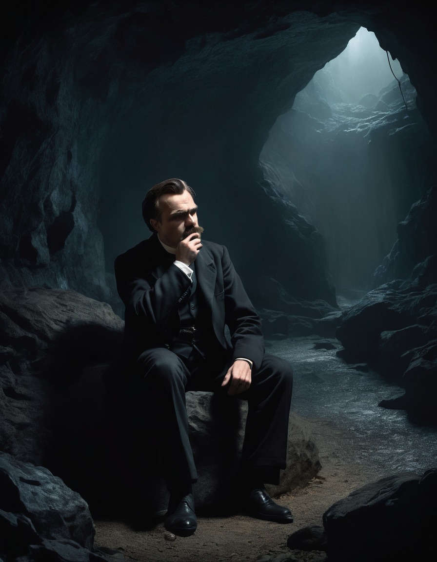 friedrich nietzsche, philosopher, contemplation, underground cave, darkness, solitude