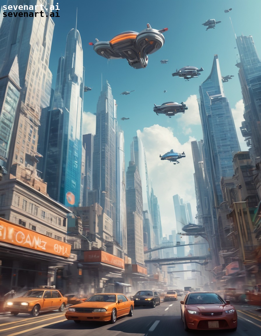 futuristic, cityscape, skyscrapers, flying cars, skyline, future