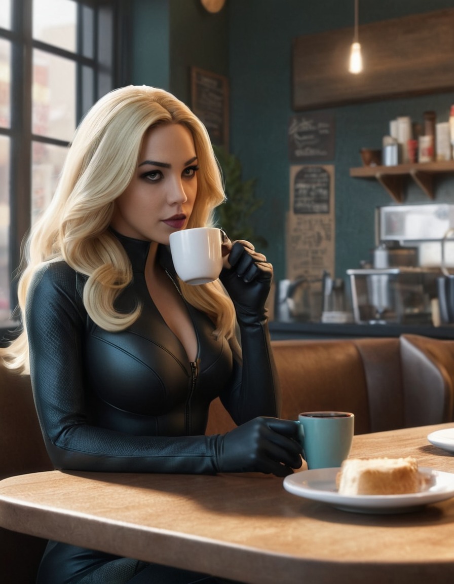 superhero, coffee, cozy, cafe, relaxation, superheroine, bikini