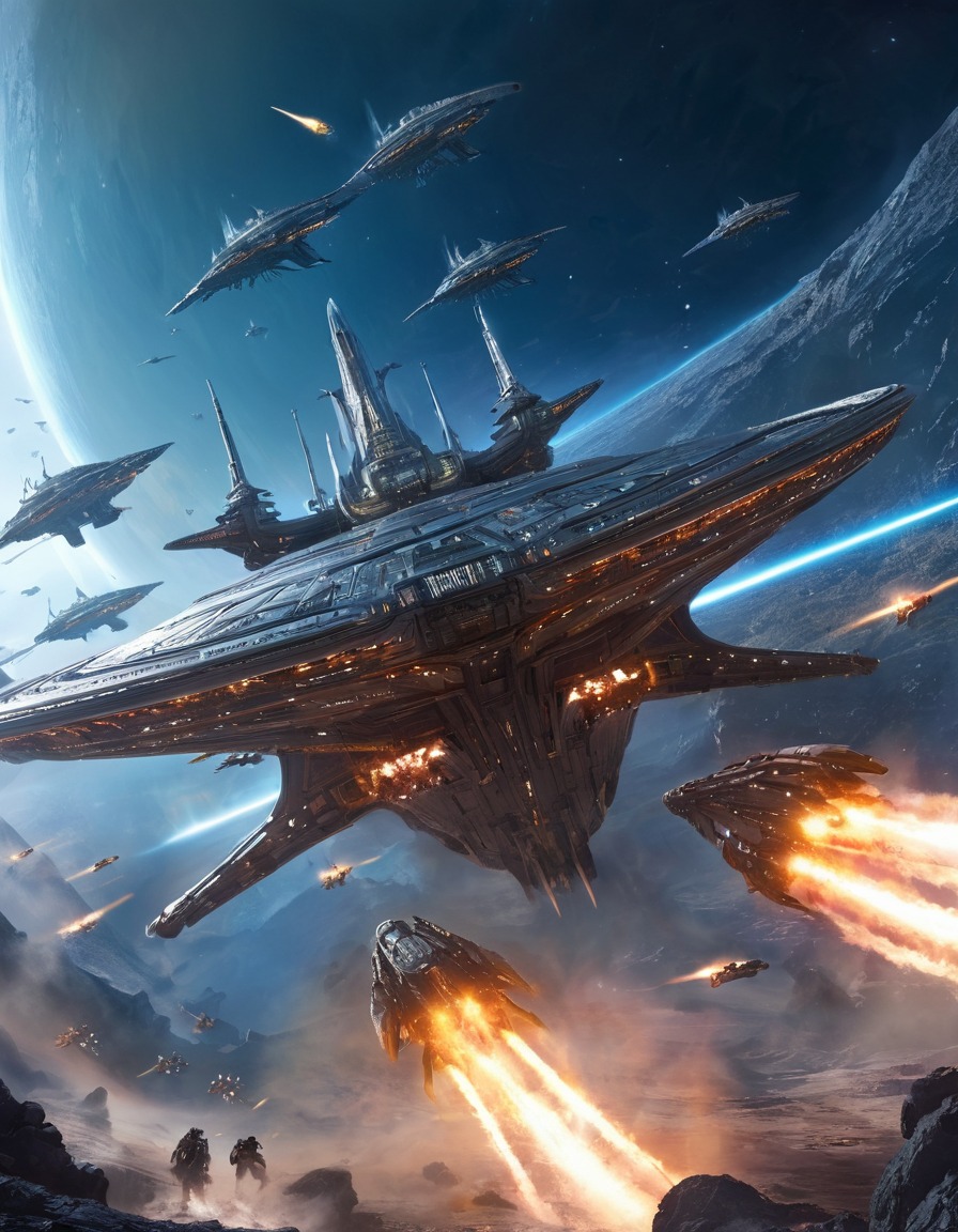 space, starship, alien fleet, epic battle, sci-fi, extraterrestrial, interstellar warfare