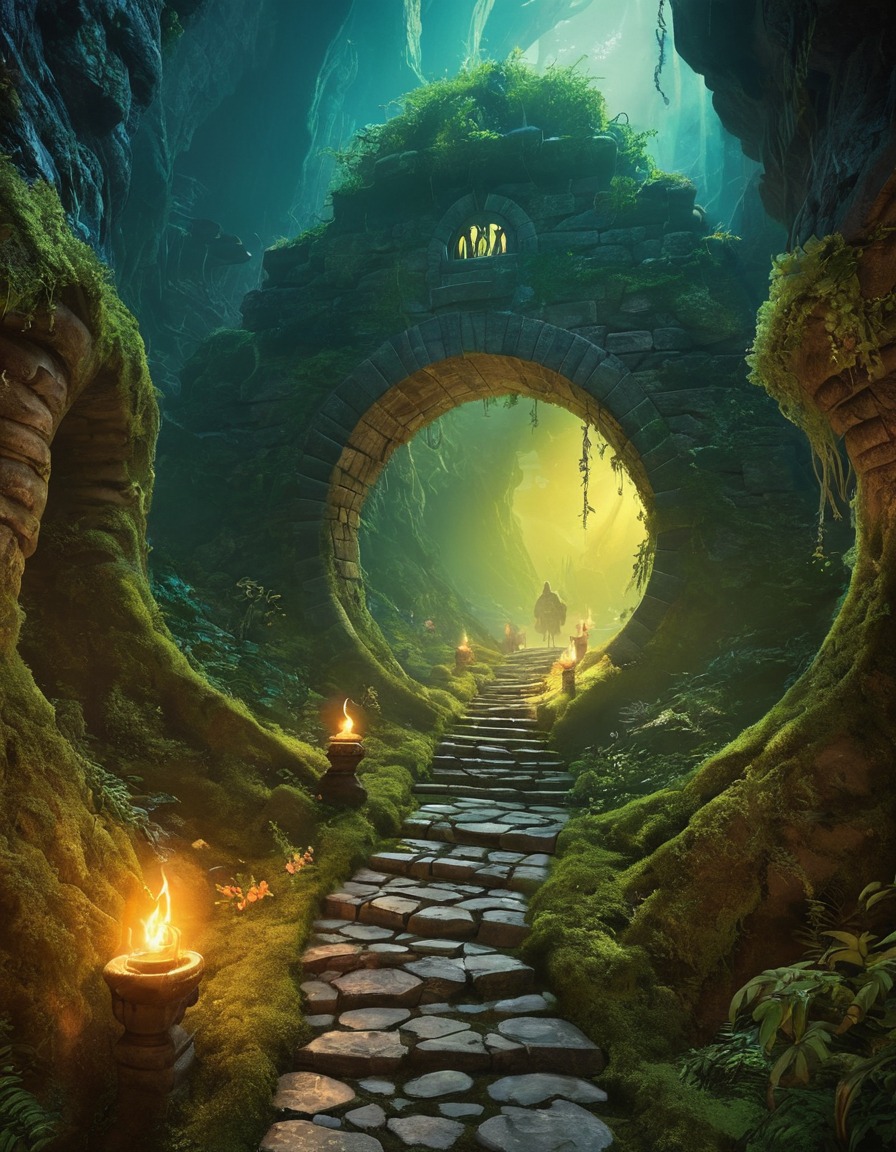 labyrinth, twisting tunnels, mischievous goblins, fantasy, adventure, mystery, underground