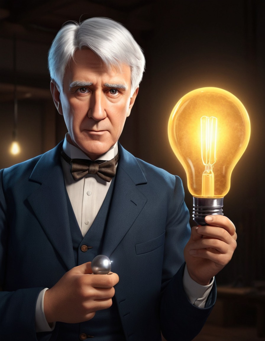 thomas edison, portrait, light bulb, inspiration, inventor, historical figure, anime