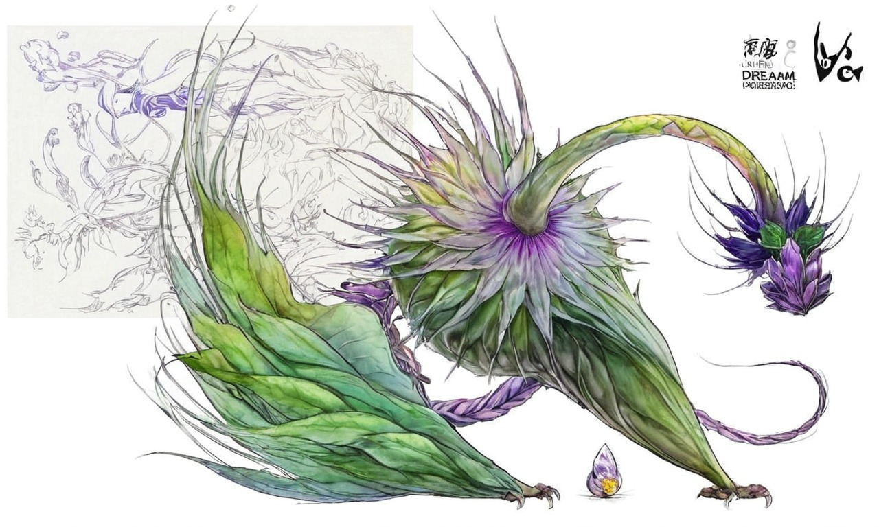 petals, spikes, tail, thistle, thorns, whip, wings, wyvern