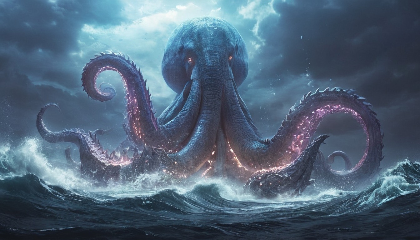 fantasyart, digitalpainting, monster, creature, sea, octopus, digitalart, horror, fanart, epic, artforsale, beast, dnd, fantasy, fantasycharacter, myth, squid, dndcharacters, adoptableoc, adoptablesopen, dailychallenge, adoptai, aiadoptable, midjourney, midjourneyart, midjourneyartwork