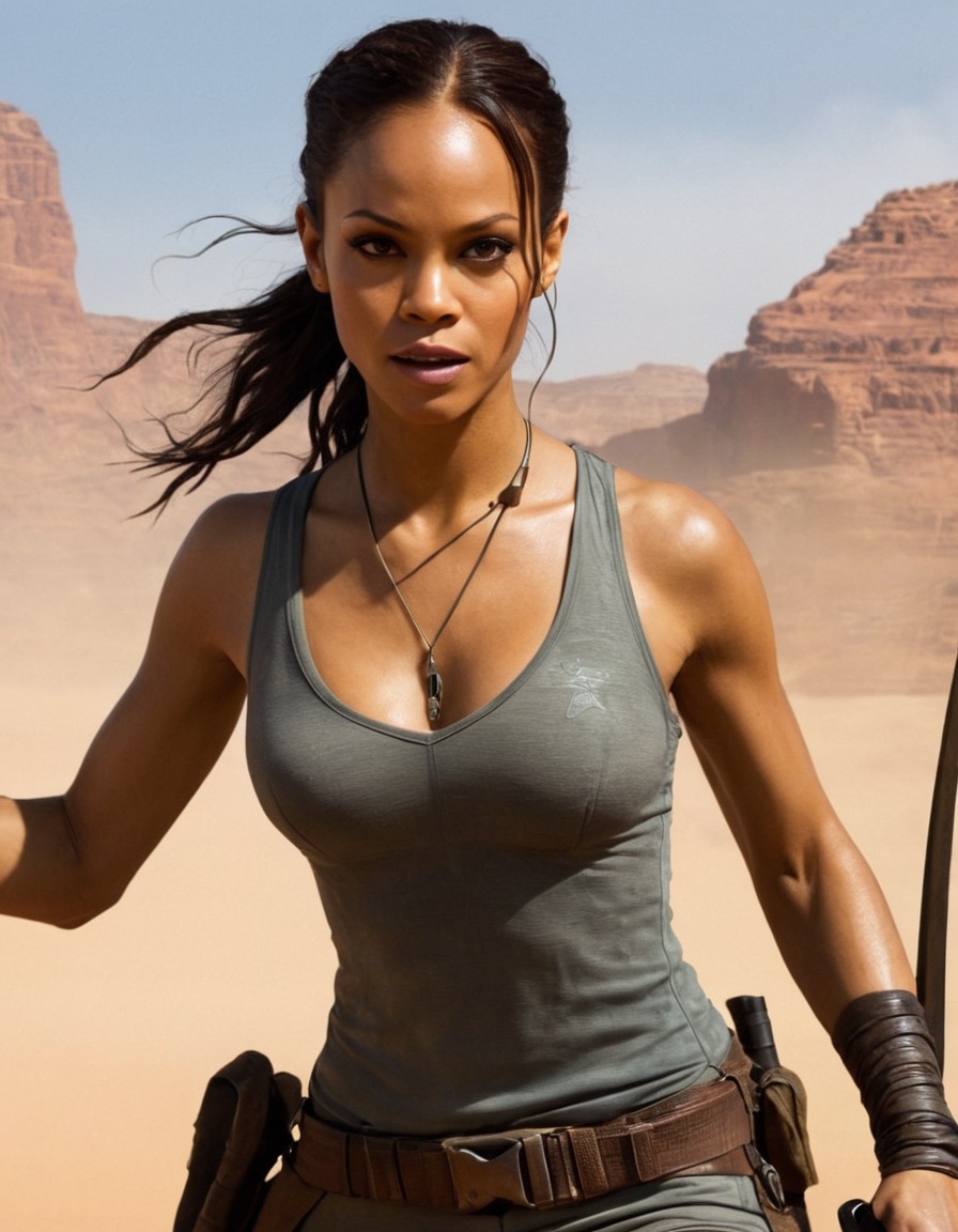 zoe saldana, lara croft, actress, action, character portrayal, video game adaptation