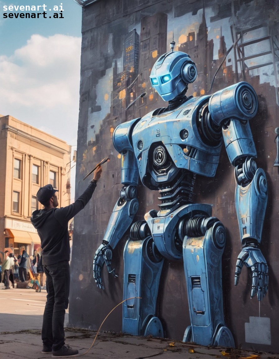 robot, artist, mural, city, creation, robots