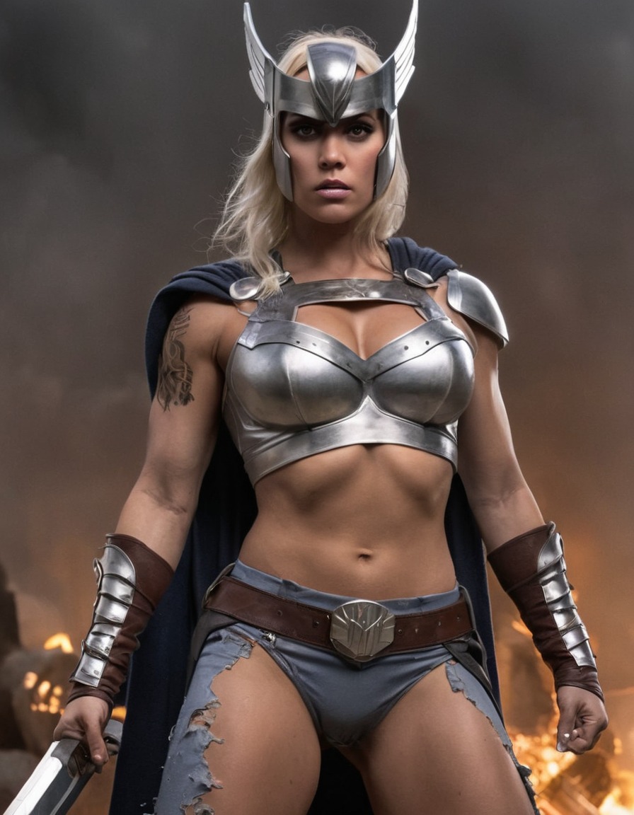 valkyrie, marvel comics, superhero, fierce battle, ripped clothes