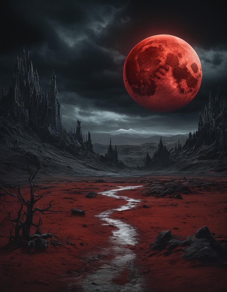 full moon, blood-red, gothic, landscape, moonlight, underground, dark