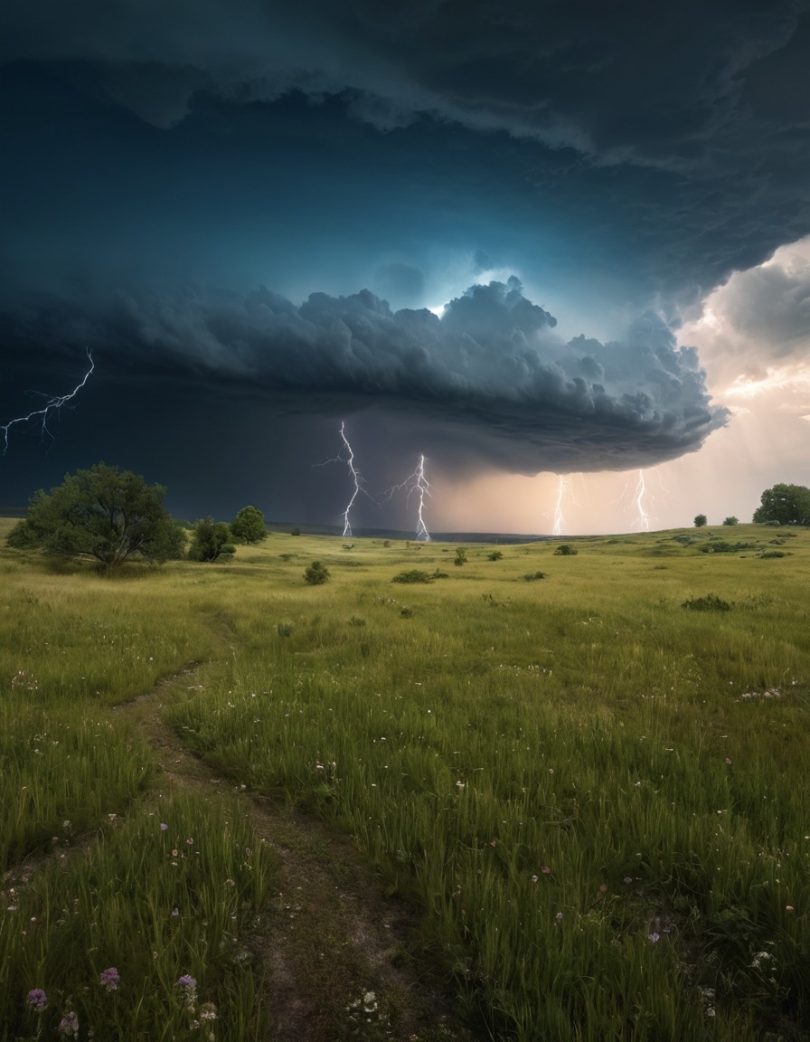 nature, weather, thunderstorm, meadow