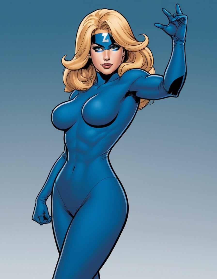 invisible woman, superhero, powerful, provocative, superhero pose, sexy, painted