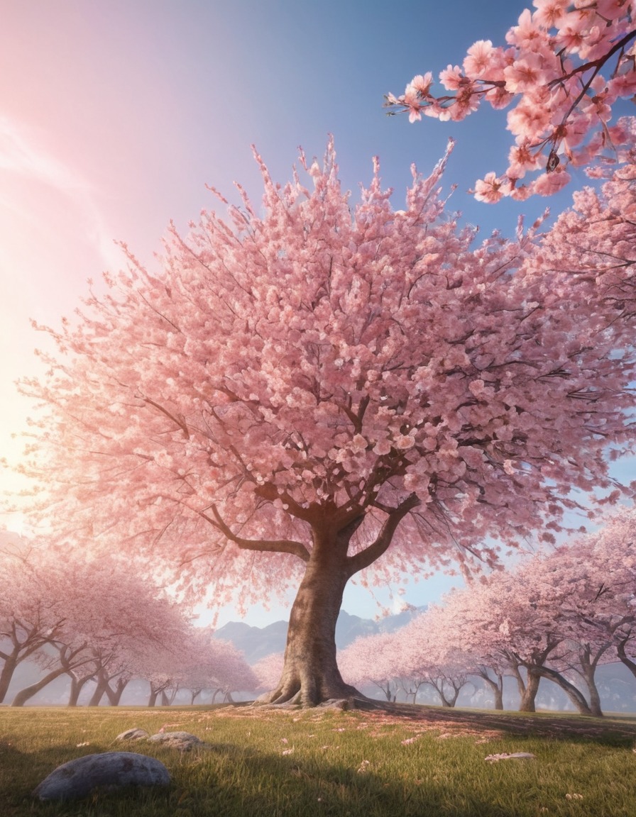 nature, cherry blossom, tree, pink, petals, breeze