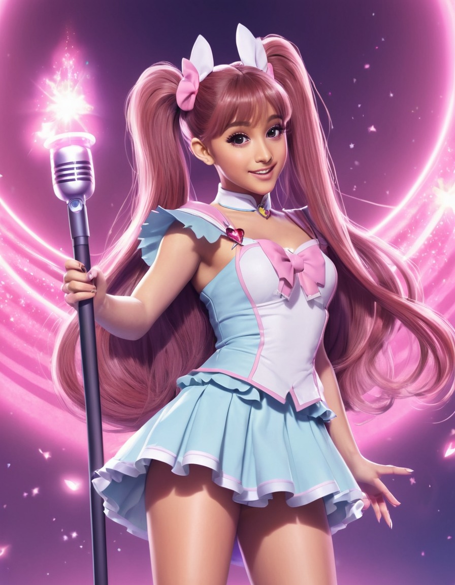 ariana grande, magical girl, microphone wand, singer, pop star, anime