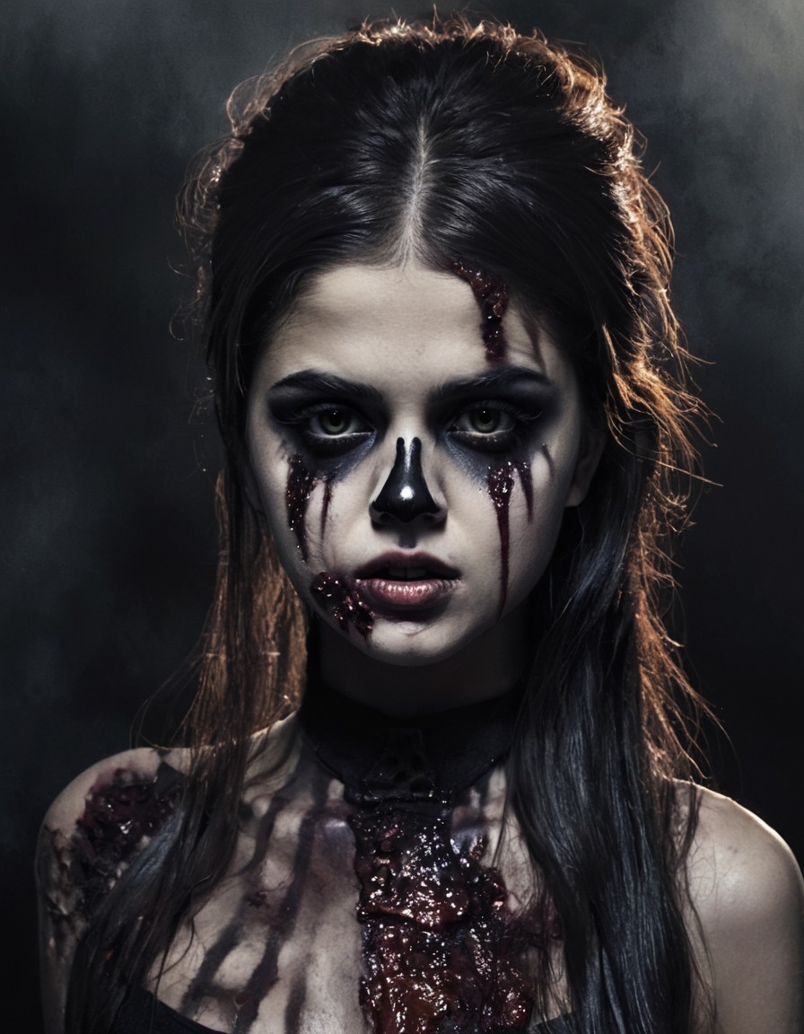 selena gomez, glamorous, zombie, makeup, haunting eyes, decayed beauty, celebrities