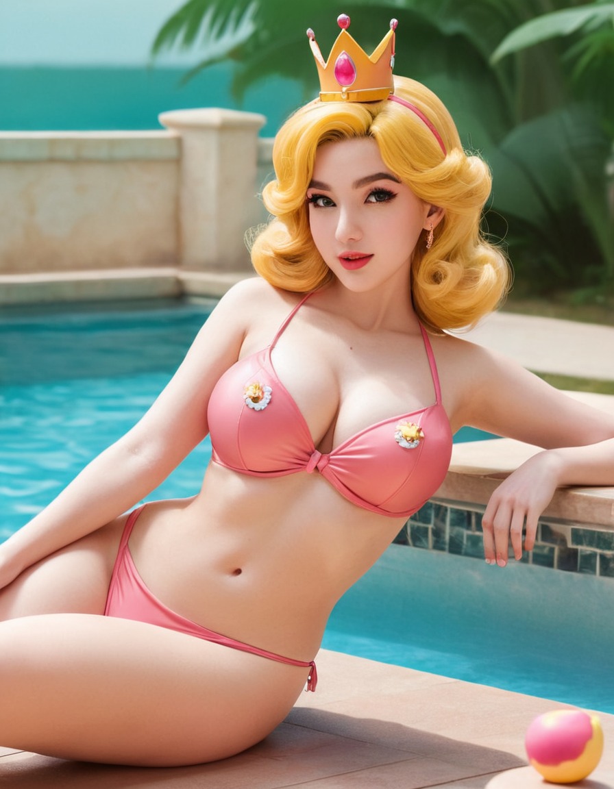 princess peach, poolside, bikini, relaxation, summer, games, girls from games