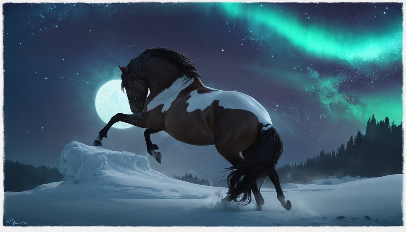 horse, horseart, horsedrawing, lights, magic, magical, mythology, night, nordic, norse, wolf, horseartwork