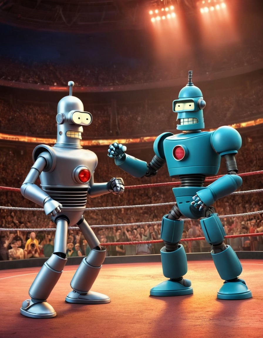 futurama, bender, robot wrestling, cartoon, sci-fi, robots, games, movies