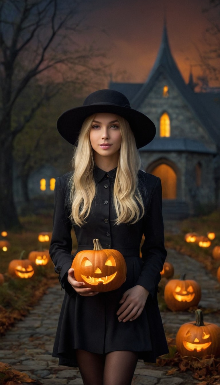 photography, portrait, beauty, witch, halloween, digitalart, horror, photorealistic, magic, cosplay, gothic, makeup, spooky, aicha, trickortreat, magicaljackolantern