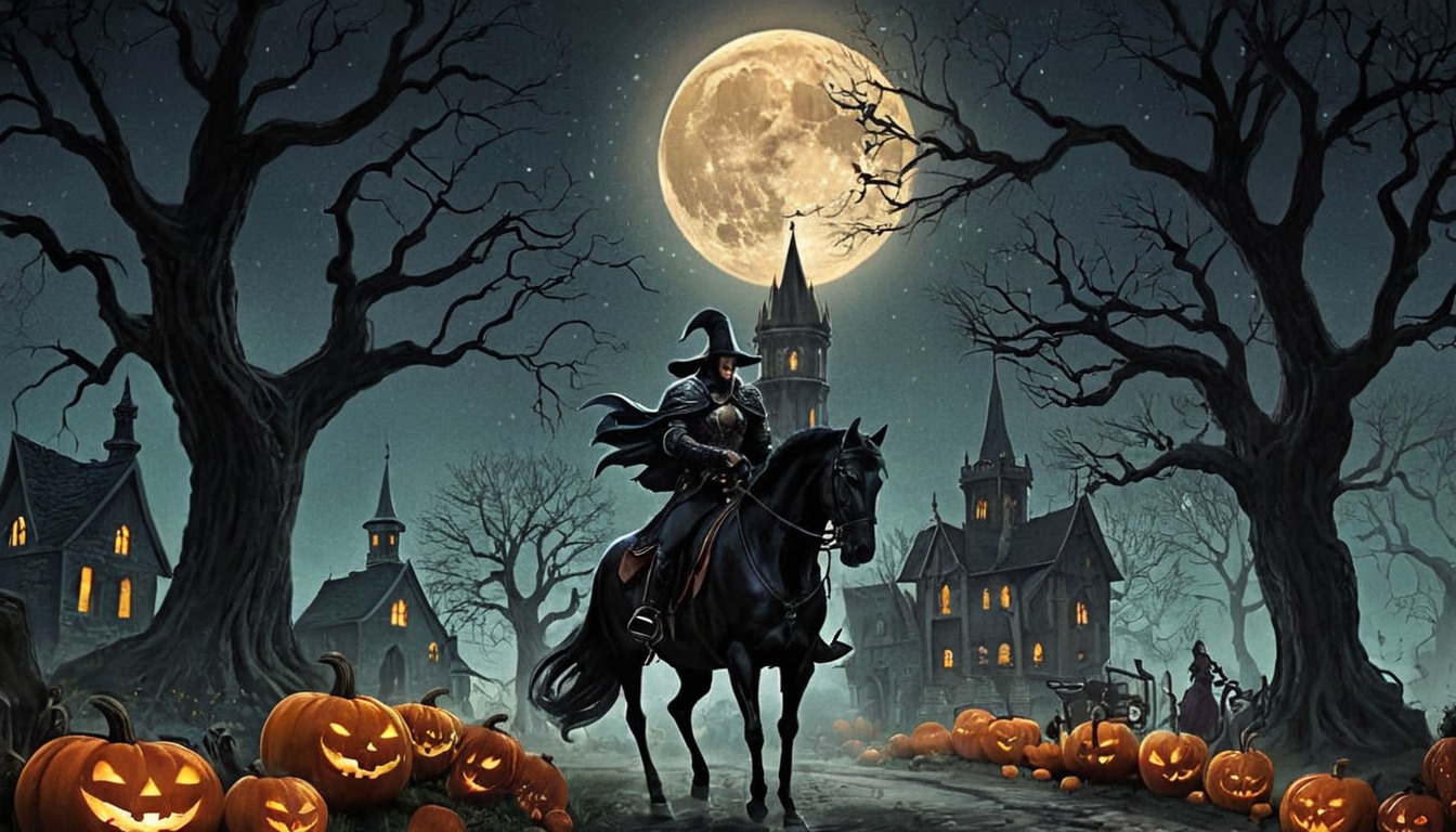 digitalart, horror, spooky, halloween, cemetery, wallpaper, gothic, horse, spirit, portrait, magic, digitalpainting, witch, pumpkinspice