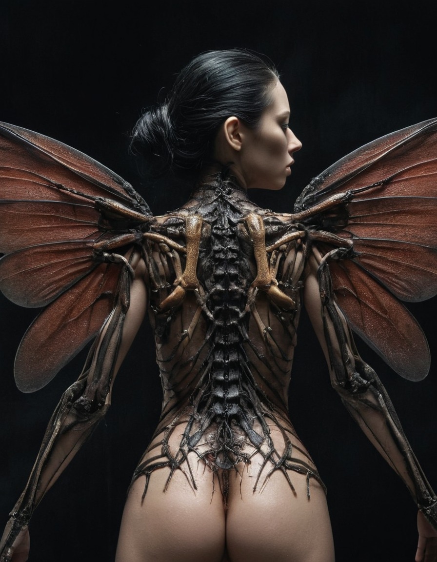 mutations, woman, female, insect-like wings, biological transformation, fantasy creature