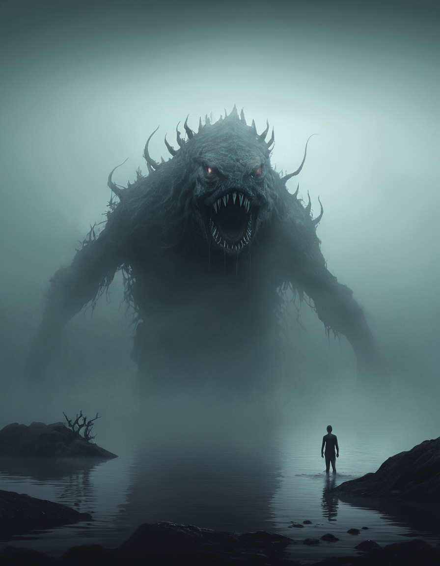 monster, horror, lake, fog, darkness, lovecraft, howard lovecraft