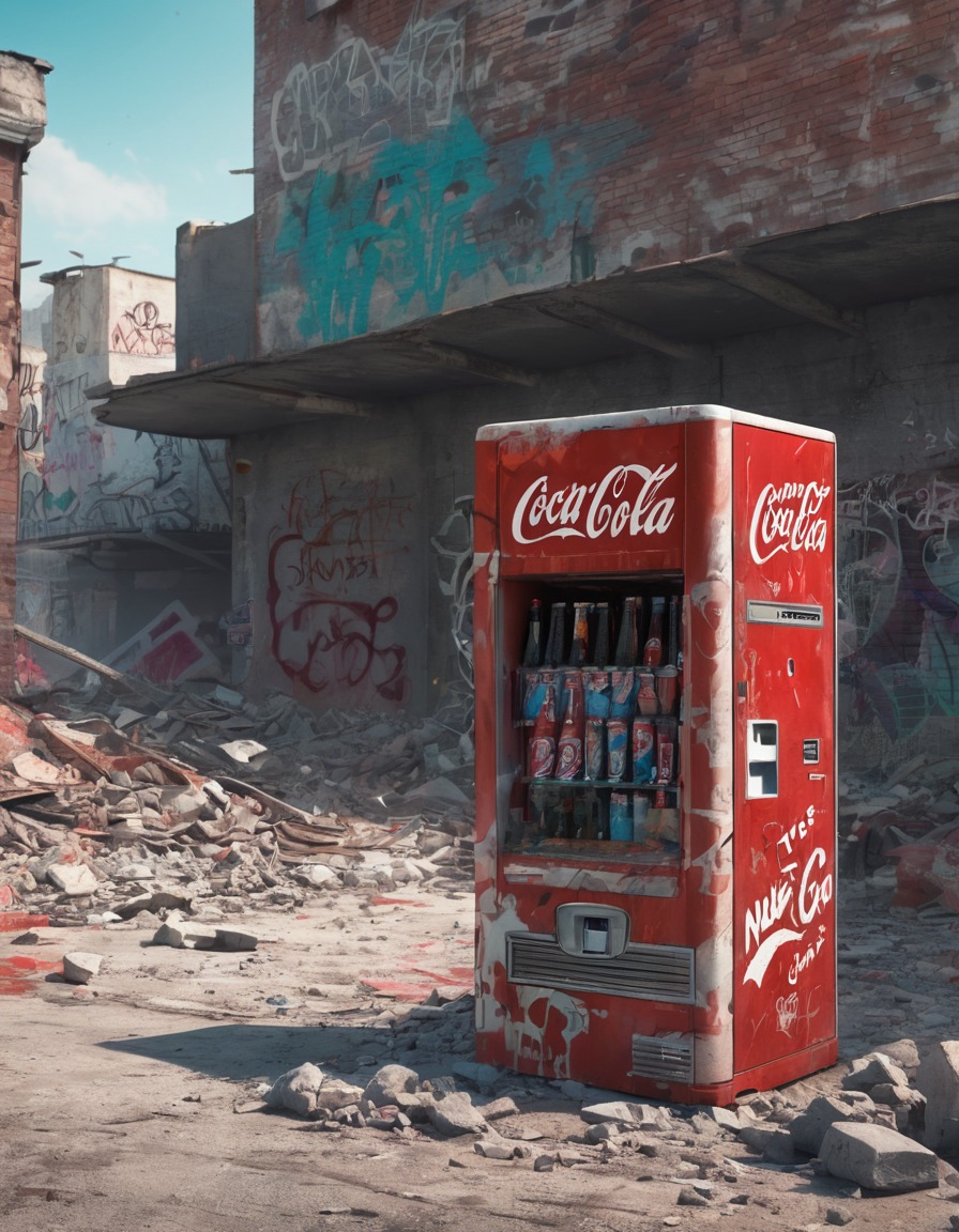 post-apocalyptic, abandoned, urban decay, vending machine, graffiti, fallout, games, tv shows