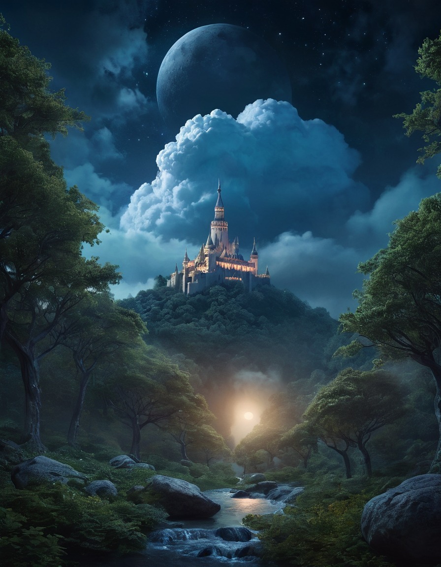 fantasy, baku, dream, moonlit, forest, mythical creature