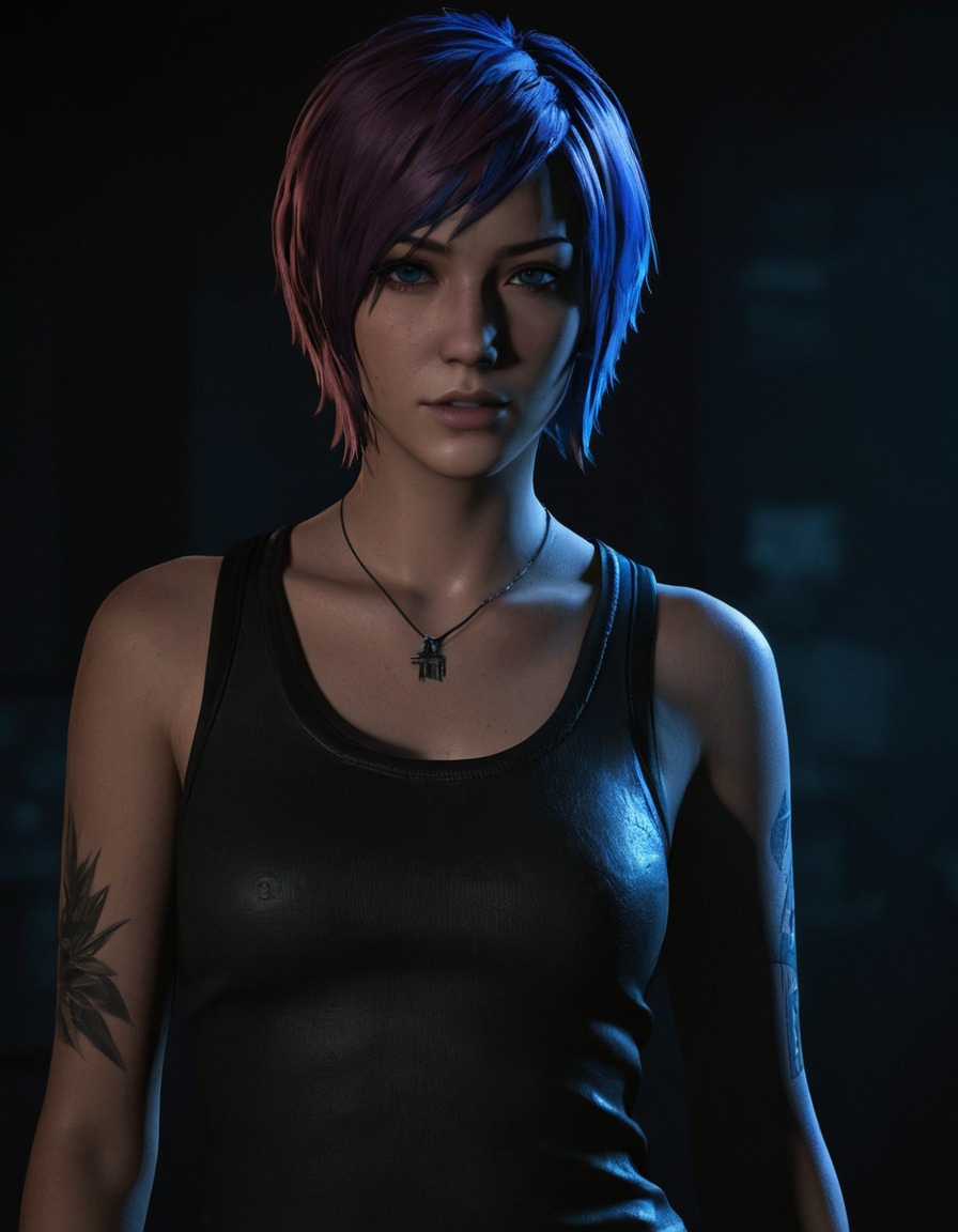 chloe price, shadows, dim light, standing, games, dark