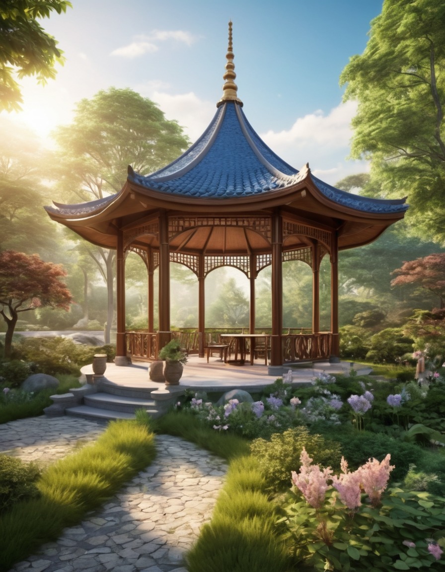 nature, architecture, garden pavilion, harmony