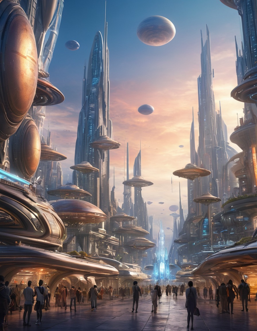 futuristic, cityscape, alien beings, technology, diversity, sci-fi, extraterrestrial, aliens