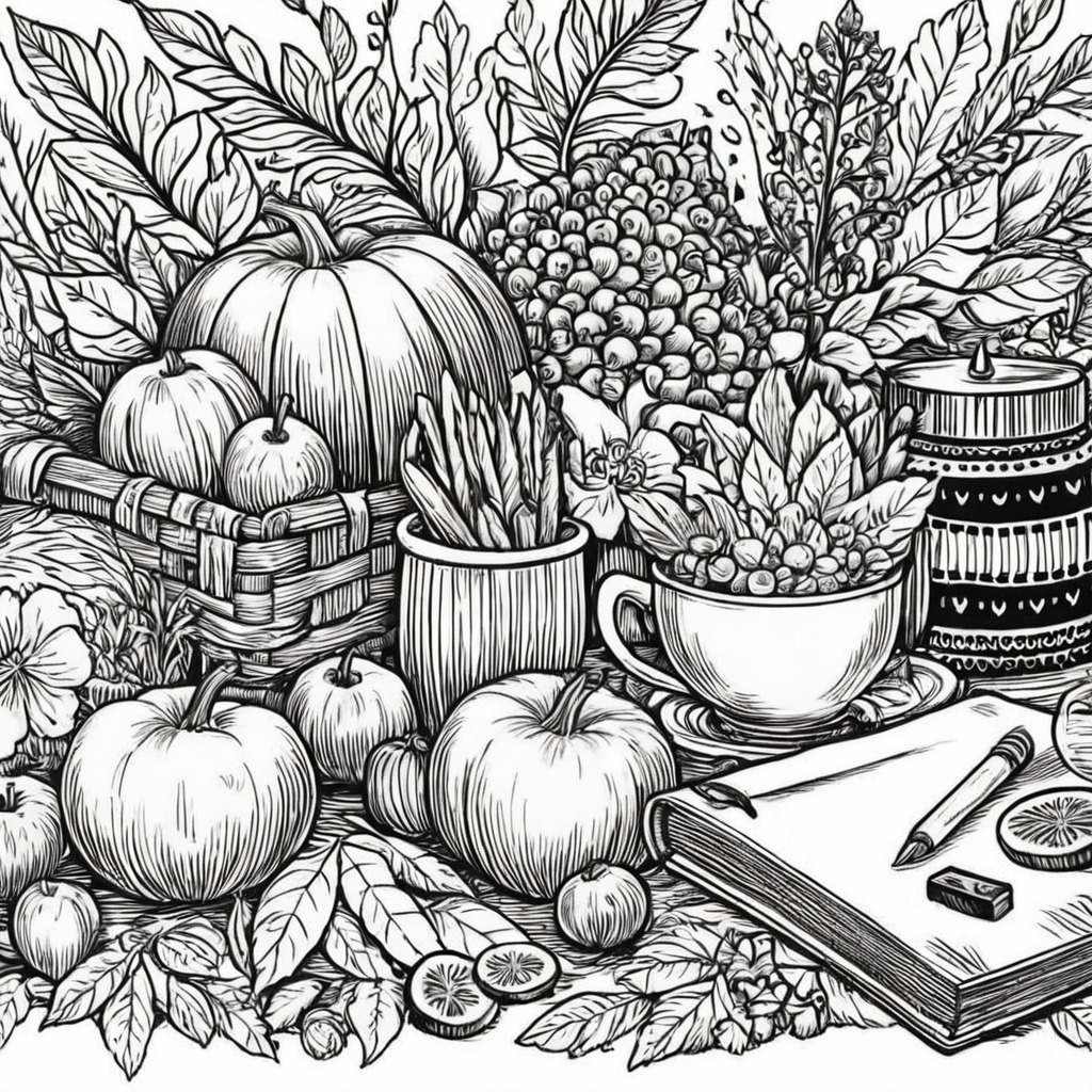 plants, digitalart, traditionalart, ink, floral, portrait, vintage, lineart, pattern, autumn, book, color, coloring, coloringpage, fall, page, season