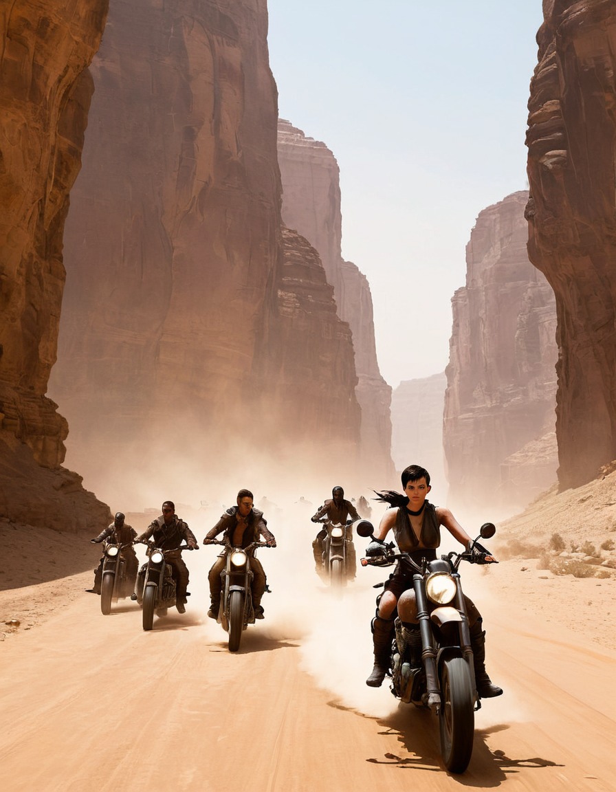 furiosa, rebels, motorcycles, dusty canyon, action, adventure, mad max