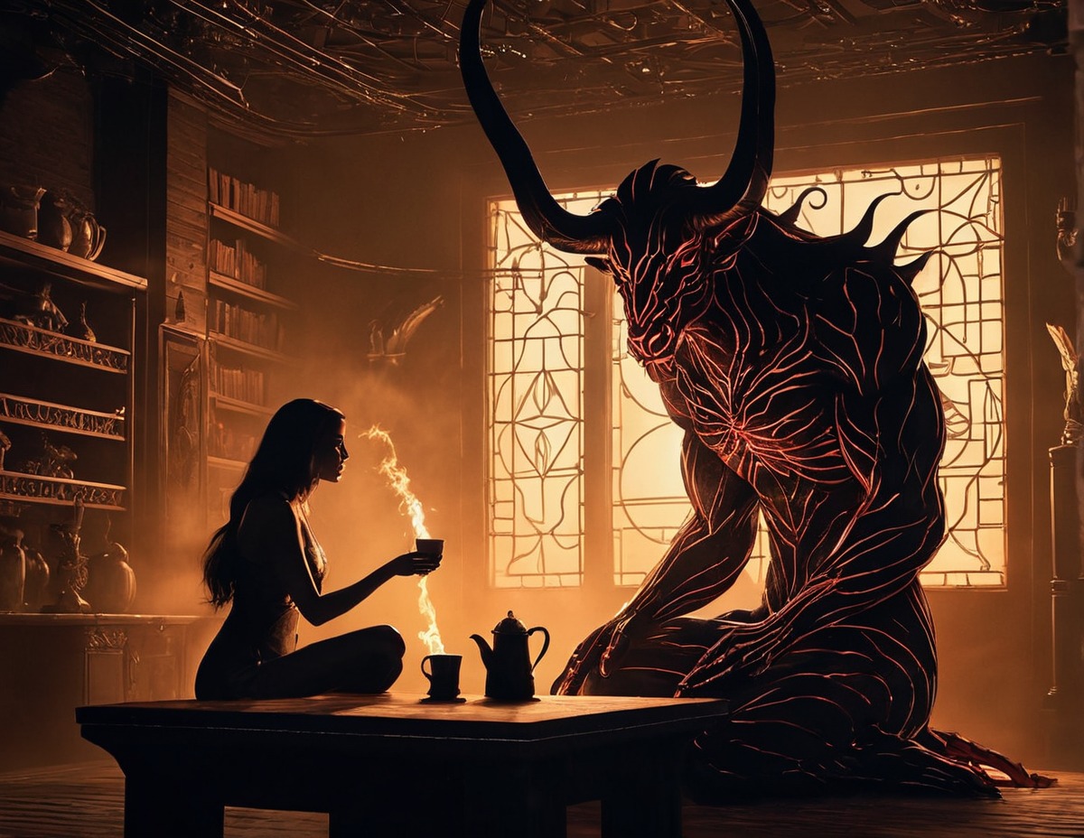 digitalart, characterdesign, fantasyart, monster, demon, tea