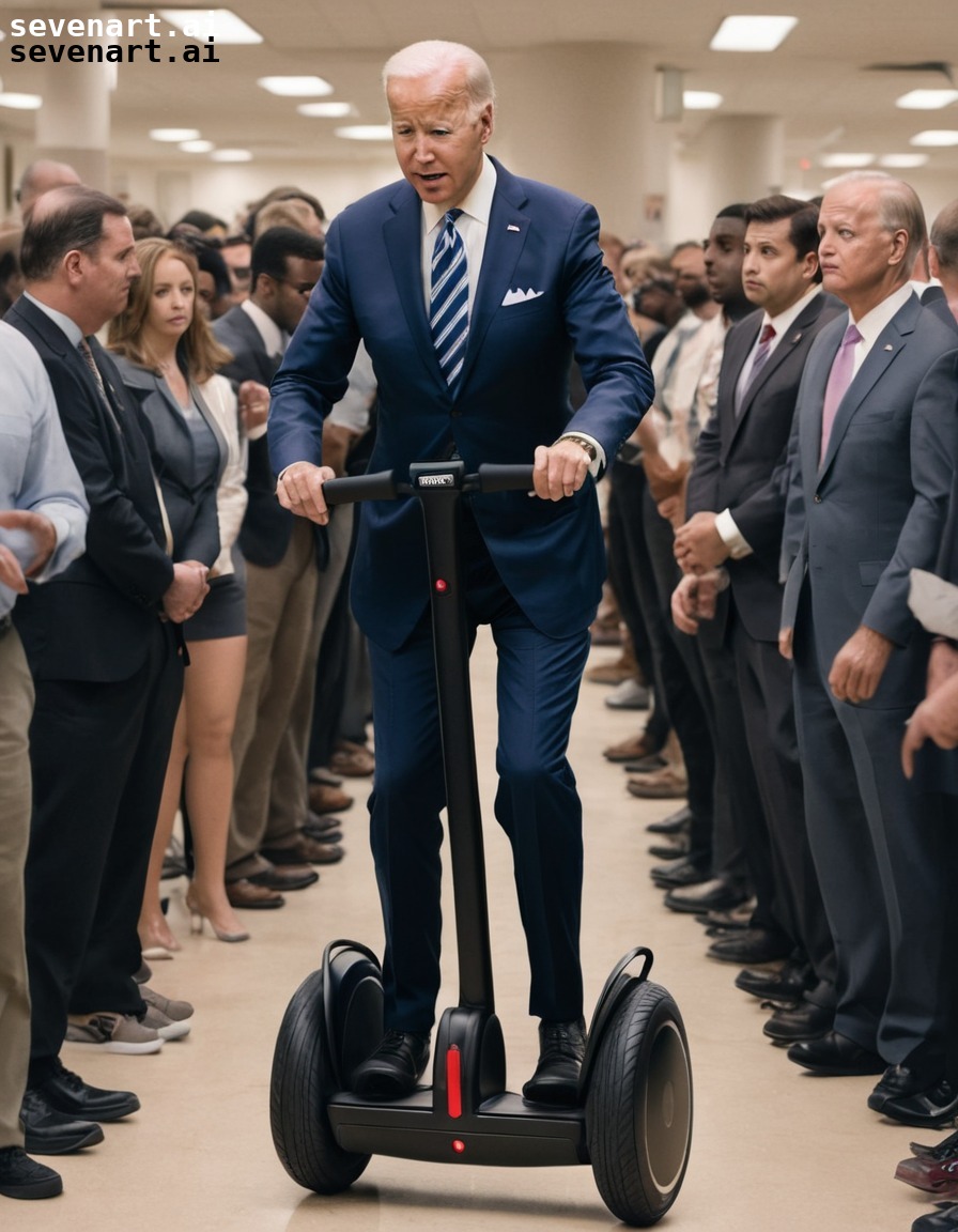 joe biden, segway, unsteady, navigating, crowded, usa