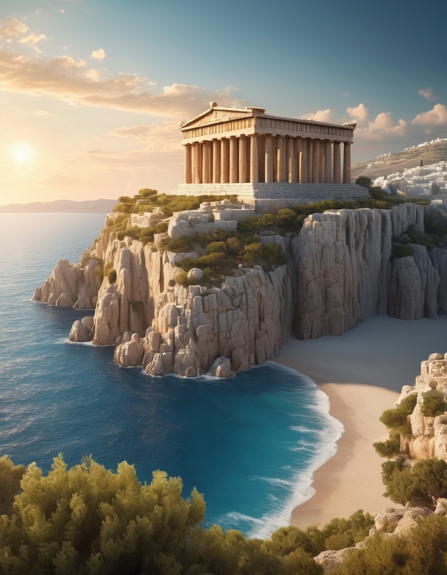 greek temple, ancient, majestic, hill, sea, architecture