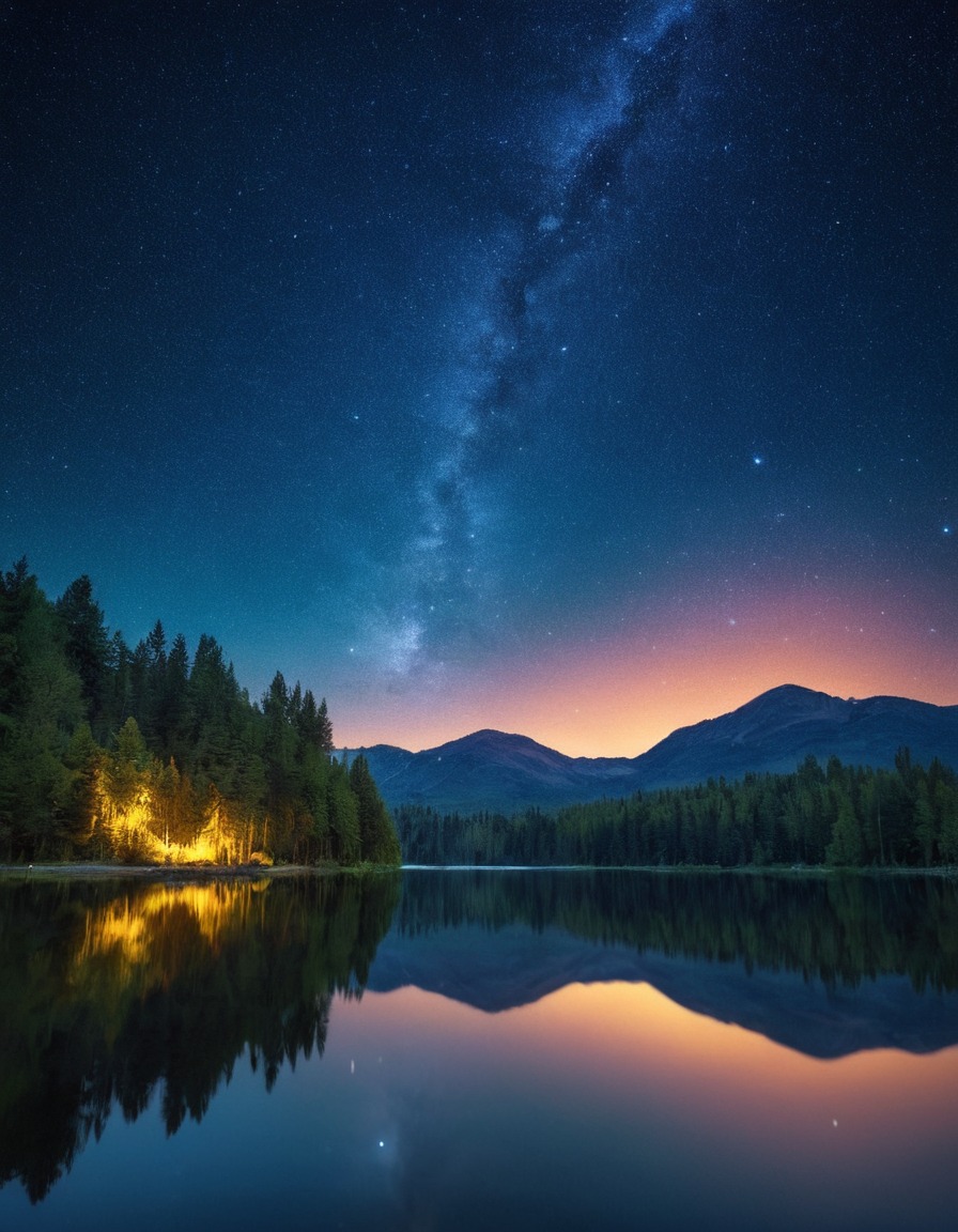 night sky, stars, tranquil lake, nature reflection, nature