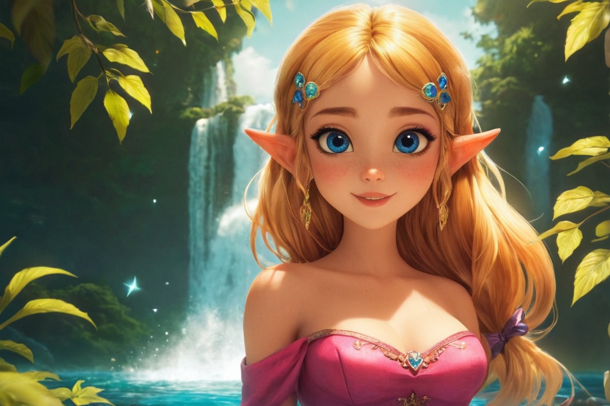 fanart, videogamefanart, princess, digitalart, anime, cartoon, digitalpainting, characterdesign, portrait, animegirl, beauty, blondegirl, blondehair, blueeyedgirl, blueeyes, daytime, description, fantasyart, fantasycharacter, magic, nintendo, pinkdress, wallpaper, waterfall, zelda, dailychallenge, outside, dailychallenges