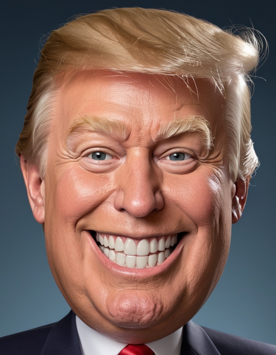 donald trump, caricature, big head, smile, crazy, politician