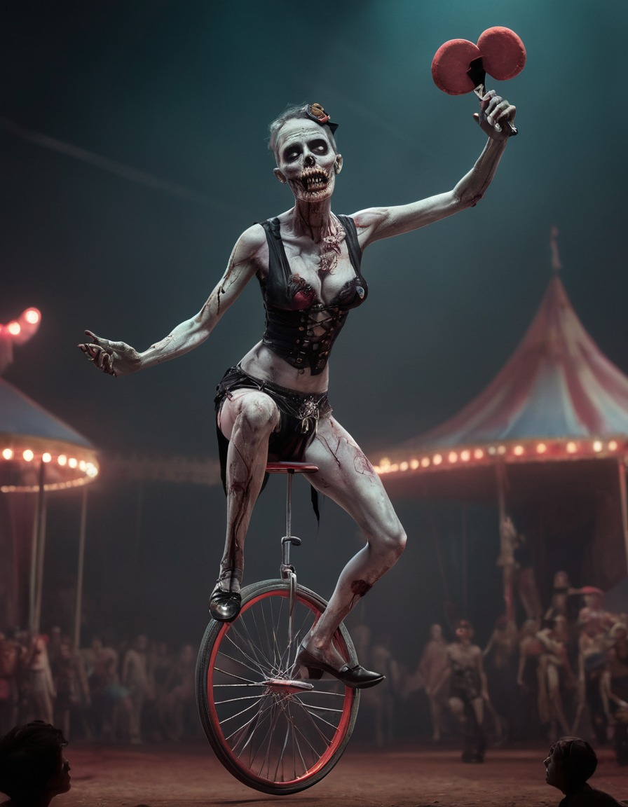 zombie, unicycle, circus, undead, spooky