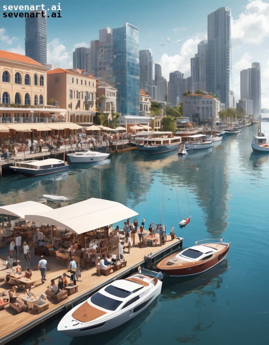 cityscape, waterfront, boats, yachts, cafes, modern city, city