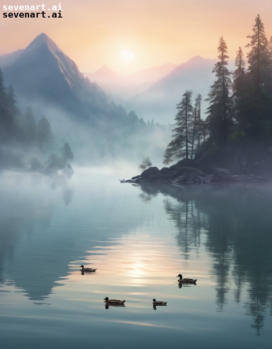 nature, dawn, lake, ducks, mist