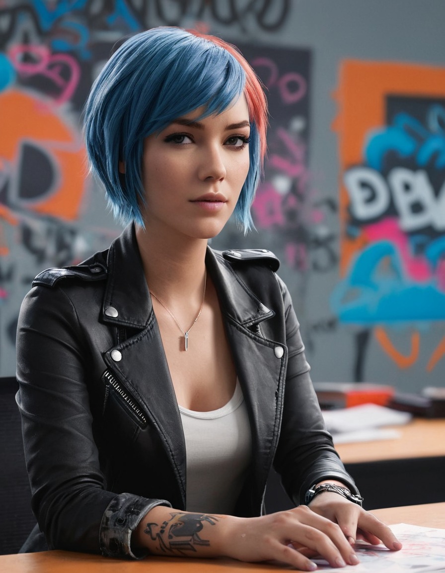 chloe price, desk, graffiti, office, rebellion, games, girls from games