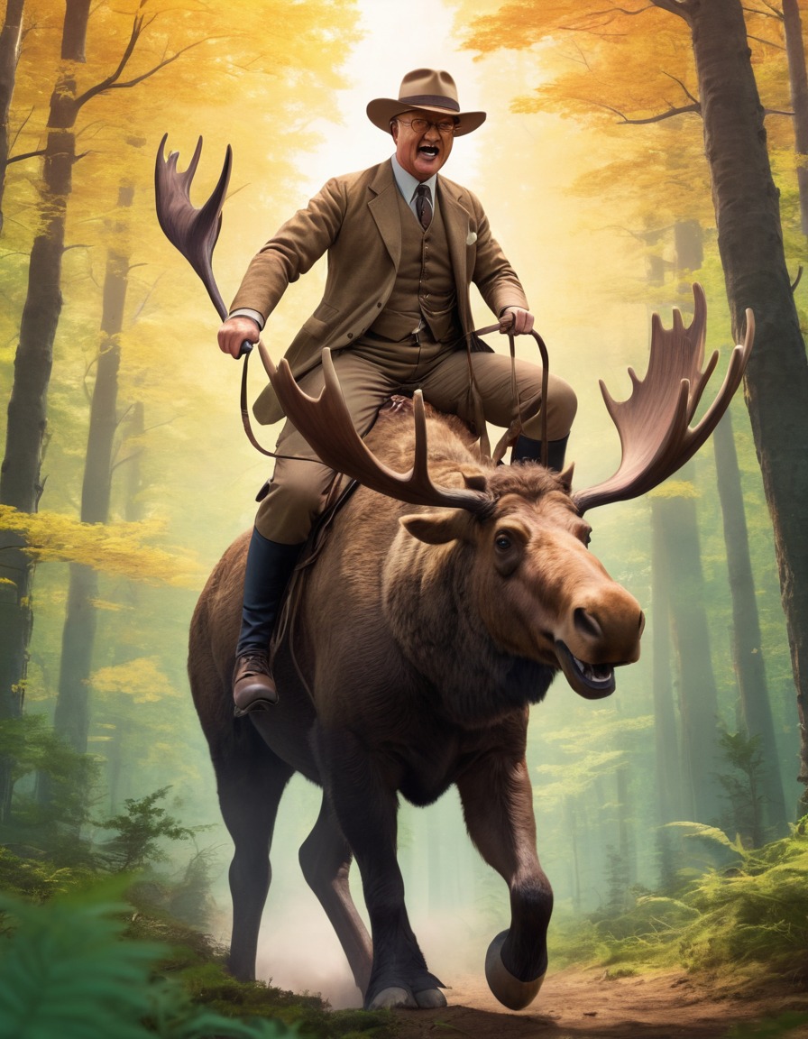 theodore roosevelt, moose, forest, historical figure, anime